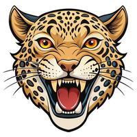 a jaguar head with open mouth and teeth white background vector