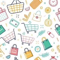 shopping seamless pattern with shopping shopping bags, and other items vector