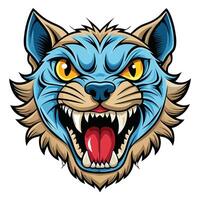 a cartoon blue wolf head with open mouth vector