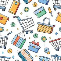 shopping seamless pattern with shopping and other items vector