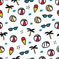 seamless pattern with beach balls, sunglasses palm trees vector