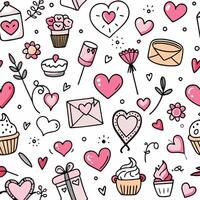 a seamless pattern with hearts cupcakes vector