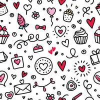 seamless pattern with hearts, cupcakes vector