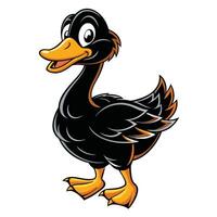 a cartoon black duck with orange beak white background vector