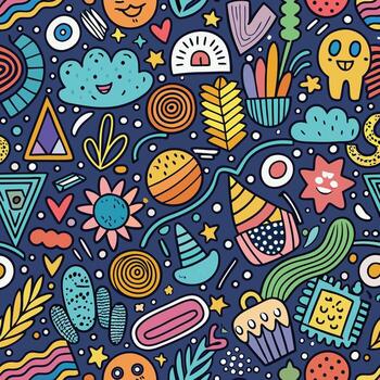 seamless pattern with colorful, objects white background vector