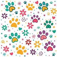 seamless pattern with paw prints and flowers vector