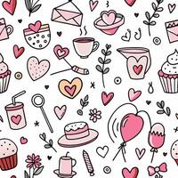 a seamless pattern with various items including cupcakes, hearts and other items vector