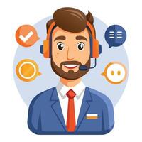 a man with a headset and a beard is wearing a suit and has a headset vector