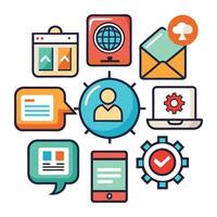 a set of icons that include a person, a phone, and a computer vector