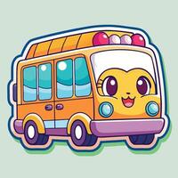 a cartoon bus with smiley face on it vector