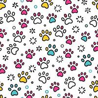 seamless pattern with colorful paw prints white background vector