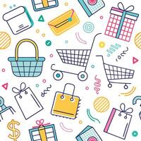 shopping seamless pattern with shopping items vector