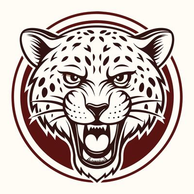 a leopard head in a circle with the word on it