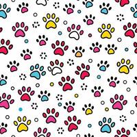 seamless pattern with colorful paw prints on white background vector