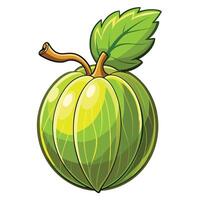 a green apple with leaves on it vector