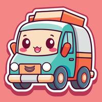 a cartoon van with a suitcase on the roof vector