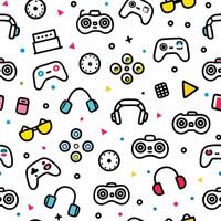 seamless pattern with game controllers other items white background vector