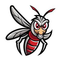 a cartoon insect mascot with red eyes and black and white stripes vector