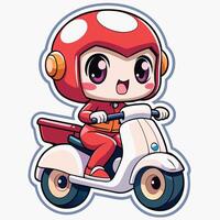 a sticker of a cartoon character riding a scooter vector