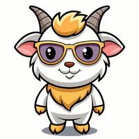 goat wearing sunglasses and hat white background vector