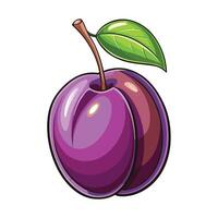 a purple plum fruit with leaf it vector