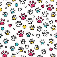 seamless pattern with paw prints , hearts white background vector