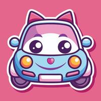 cartoon car with eyes and ears on pink background vector
