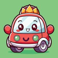 cartoon car with crown on top, with a green background vector