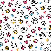 seamless pattern with , paw prints and hearts vector