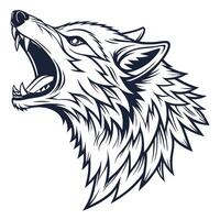 the head of a wolf is shown in black and white style vector