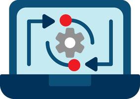 A laptop with gears and a red arrow vector