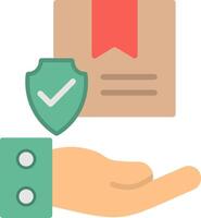 Hand holding a package with a shield and a check mark vector