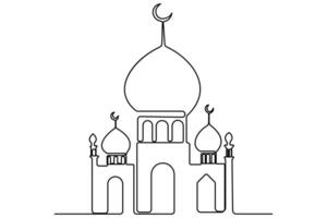 Artistic one line drawing of mosque outline for unique art collections vector