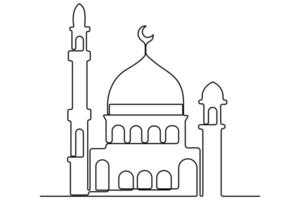 Continuous line art of a mosque outline for creative branding projects vector