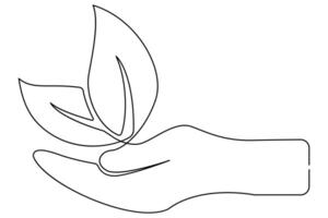 Leaf symbol single line drawing outline illustration vector