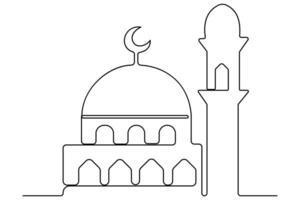 Unique a mosque outline in continuous line art for versatile designs vector