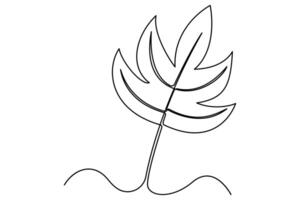 Continuous One line drawing of Leaf single line art illustration Editable stroke. isolated on white background vector