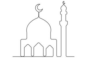 Continuous line mosque outline art for Islamic-inspired graphic projects vector