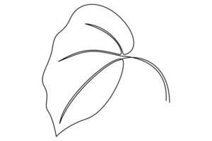 Continuous one art line drawing of Leaf symbol isolated on white background outline art illustration vector