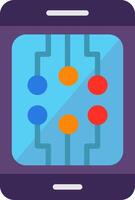 A flat icon of a smart phone with a circuit board vector
