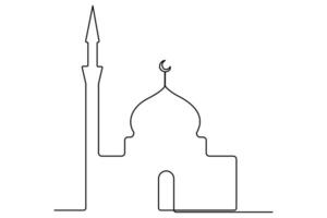 Minimal mosque outline in continuous line style for unique design projects vector