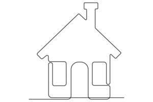 Continuous single line of House symbol drawing outline art illustration vector
