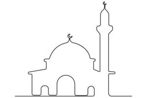 Clean and simple mosque outline in continuous line drawing style vector