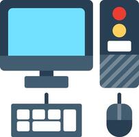 Computer, keyboard, mouse, monitor, traffic light vector