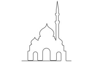 Simplistic a mosque outline drawing in continuous line for modern aesthetics vector