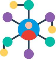 A person is surrounded by circles and connected to other people vector