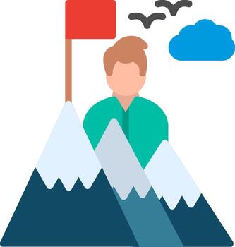 A man is standing on top of a mountain with a flag vector