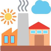 An illustration of a factory with a sun and clouds vector