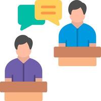 Two people sitting at a podium with speech bubbles vector