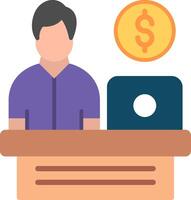 A man is sitting at a desk with a laptop and a dollar coin vector